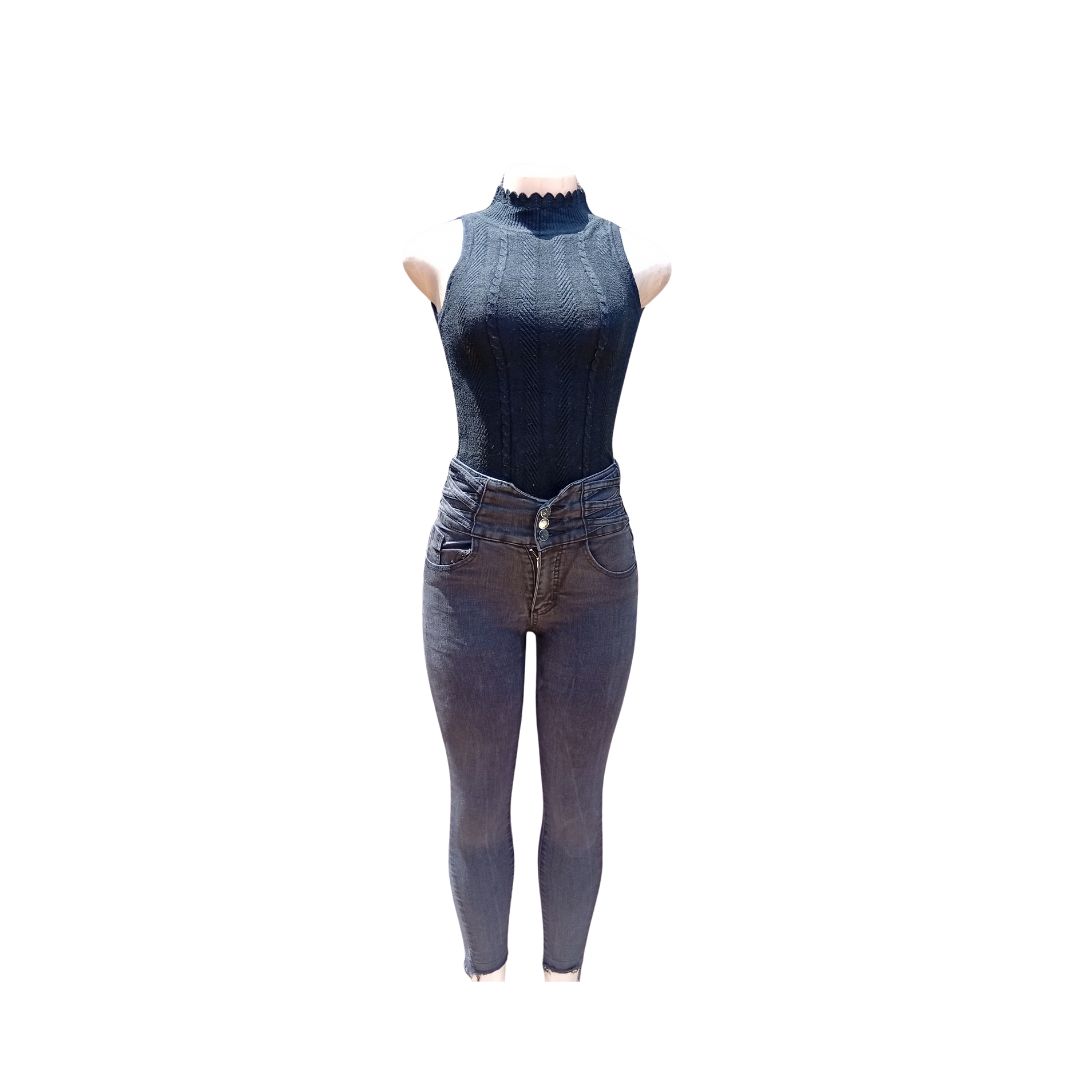 Dark Blue High Waist Denim Jeans Image
