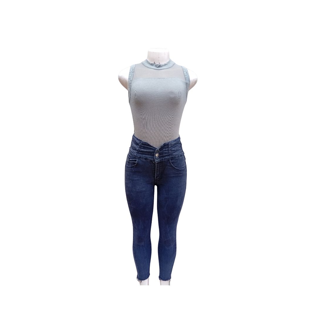 Dark Blue High Waist Denim Jeans Image